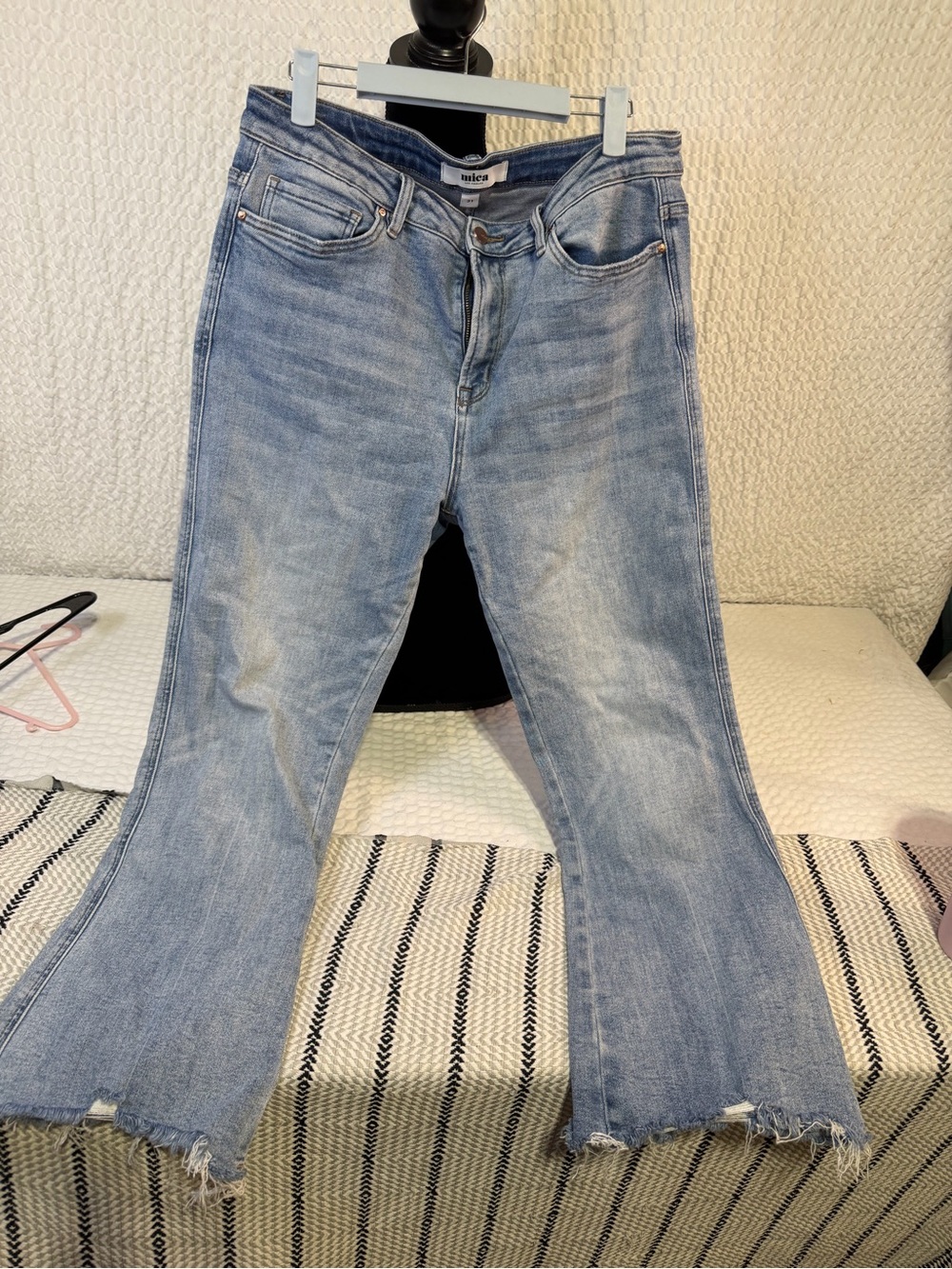 Mavi Light Wash Flare Jeans with Frayed Hem